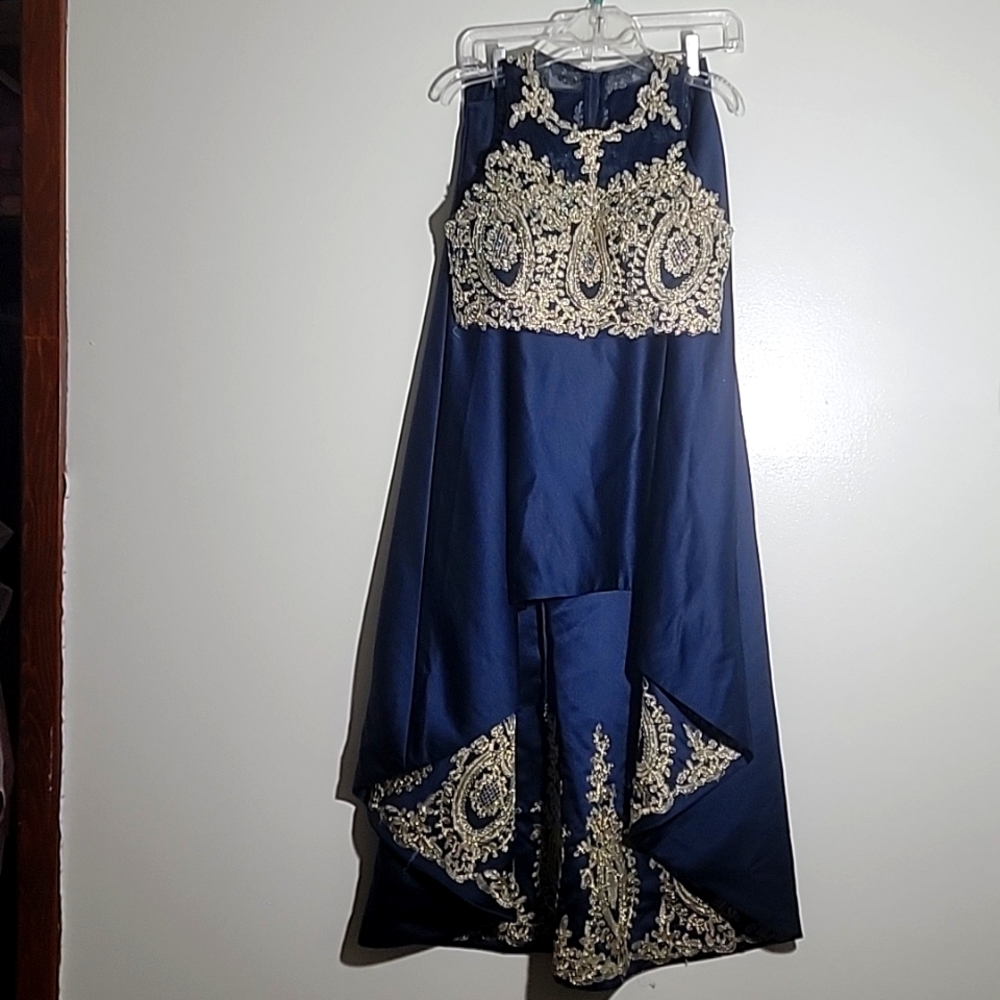 Formal gold and navy dress size size 4 teen